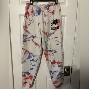 Buffalo Bills Women’s Red and Blue Tie-Dye Joggers. Size small